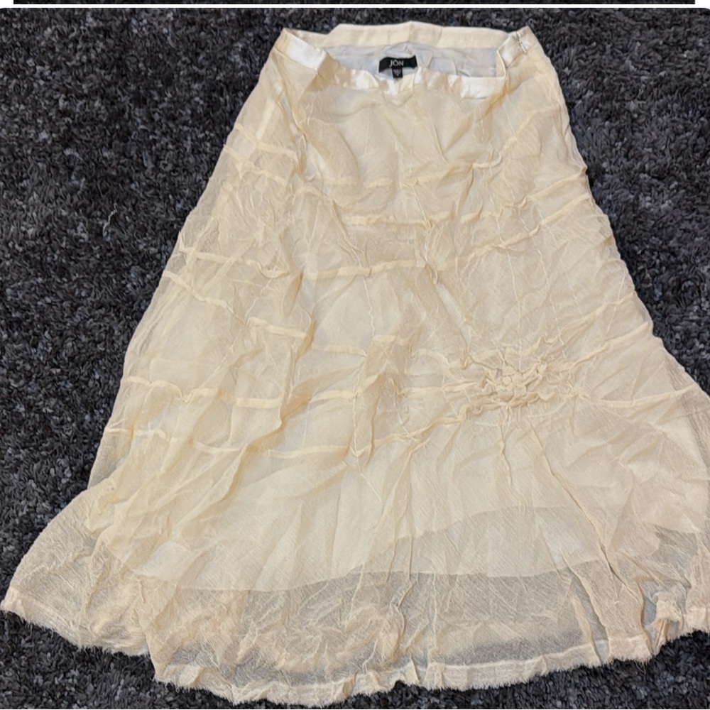 Cream vintage Maxi A-Line Skirt with Ruffled Tiers